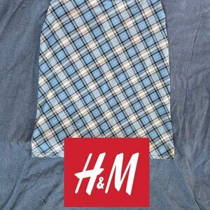 VINTAGE: Hennes H&M XL Blue Black Cream Plaid Pencil Skirt